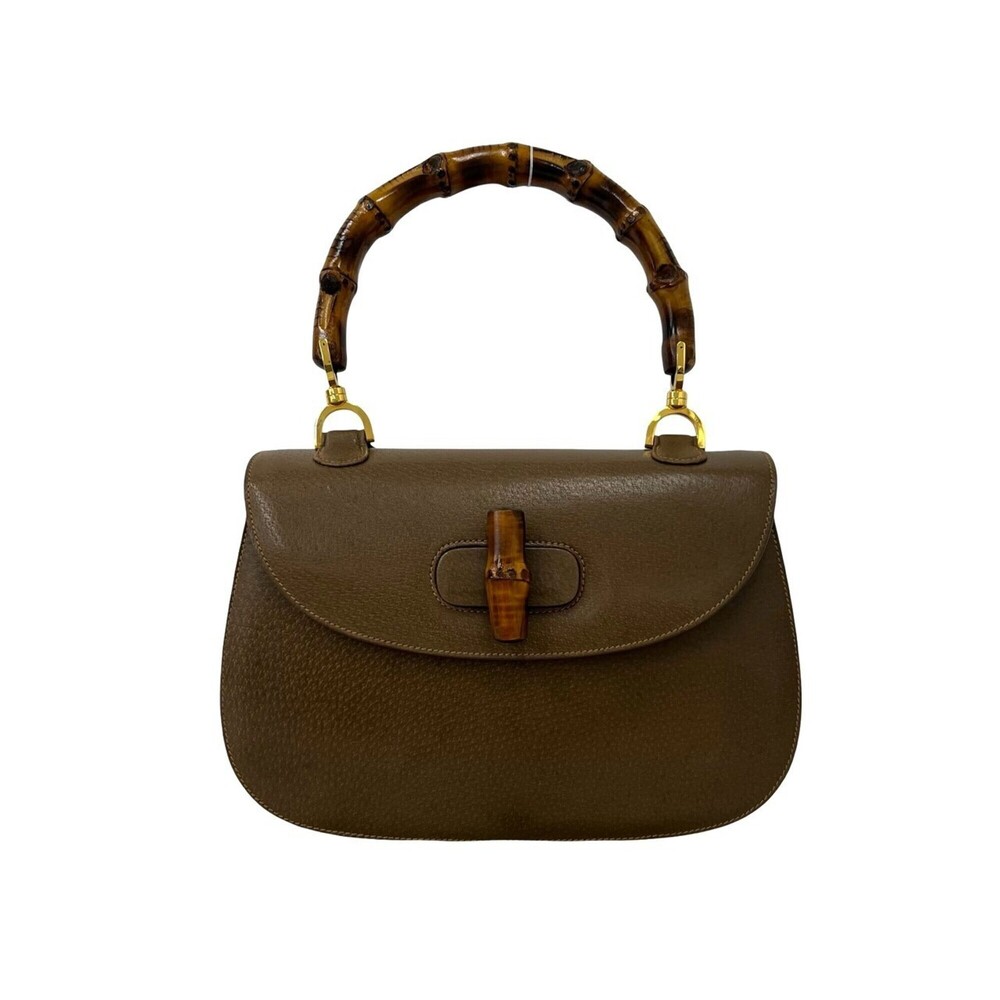 GUCCI Vintage Bamboo Turnlock Leather Handbag, Brown, 11715